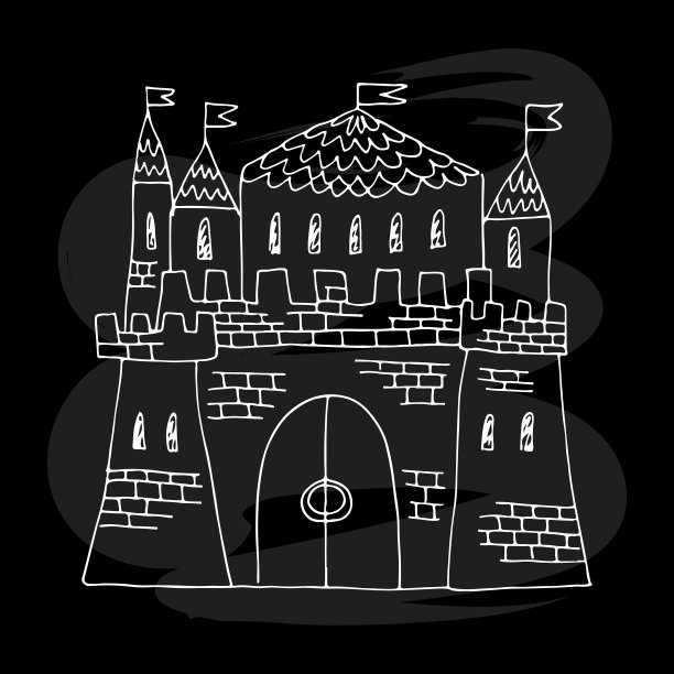 白色涂鸦城堡在黑板的背景图片下载