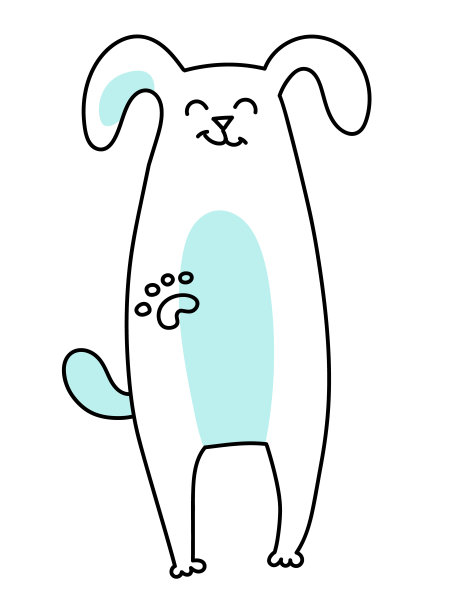 程定化可爱的狗画在线，它挥动它的爪子，孤立在一个白色的背景图片下载