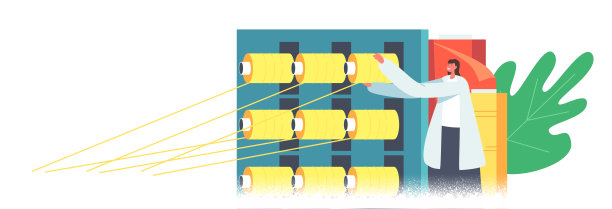 棉纤维制造，现代纺织厂工作。纱线生产自动化机器。包装机图片下载