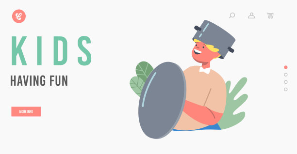 孩子有乐趣登陆页面模板。孩子弄得一团糟，小男孩把锅子戴在头上像个头盔图片下载