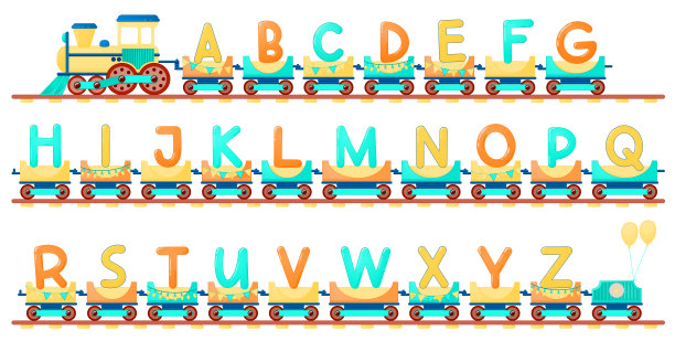卡通风格的儿童火车字母表。图片下载