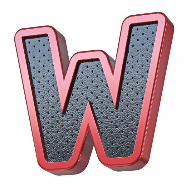 红色闪亮金属和黑色皮革字体字母W 3D图片下载