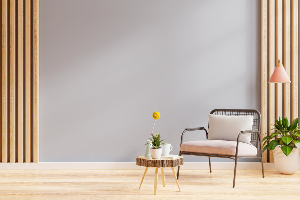 现代室内与扶手椅空黑暗的墙壁背景。图片下载