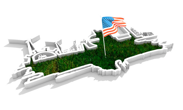 能源和权力图标与绿草和美国国旗设置图片下载