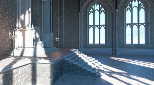 幻想中世纪城堡中的王座房间3d插图图片下载