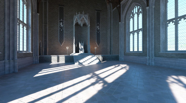 幻想中世纪城堡中的王座房间3d插图图片下载