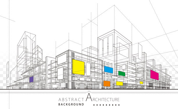 建筑抽象线条绘制城市背景。图片下载