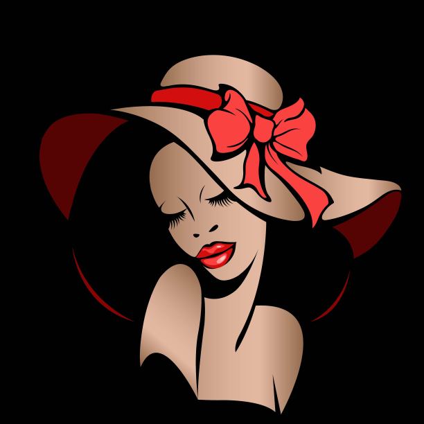 非洲式发型发型。美发厅、美容院女性插画。装饰丝带蝴蝶结帽子配件。图片下载