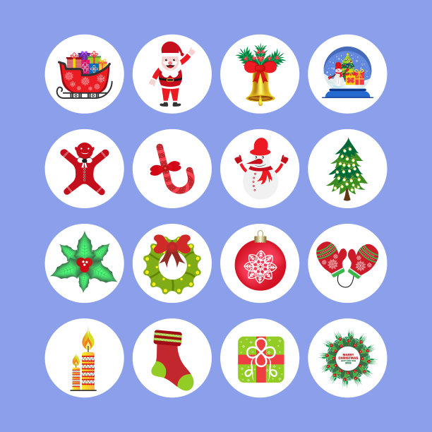 圣诞平面设计图标集图片下载