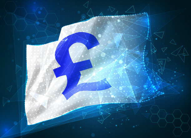 矢量标志，蓝色背景上的三角形多边形的虚拟抽象三维物体图片下载