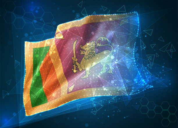 矢量标志，蓝色背景上的三角形多边形的虚拟抽象三维物体图片下载