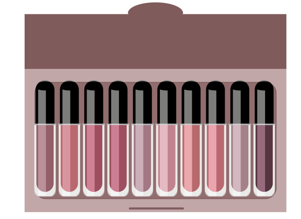 插图一套不同的口红在一个透明的管和黑色的帽子图片下载