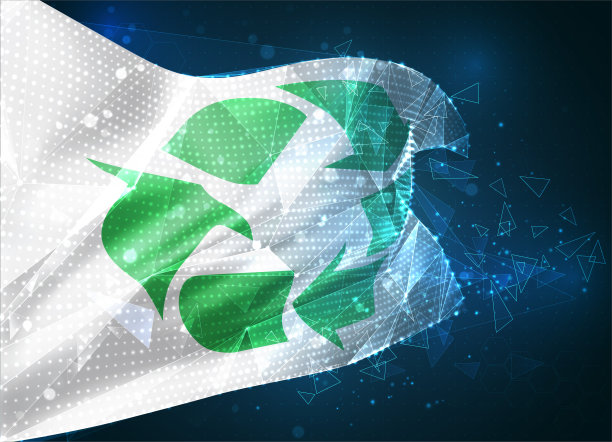 矢量标志，蓝色背景上的三角形多边形的虚拟抽象三维物体图片下载