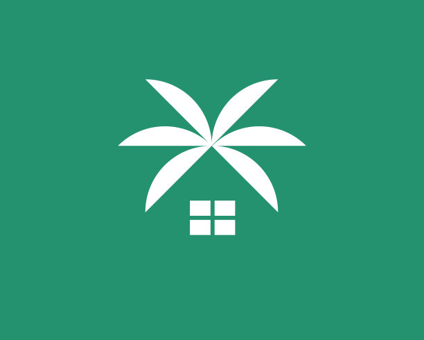 抽象的家与屋顶由棕榈树叶子符号标识。简约的海滩别墅，别墅，带有棕榈叶标志设计的平房。图片下载