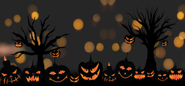 万圣节背景与南瓜在散景背景图片下载