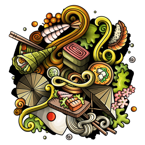 卡通矢量涂鸦日本食物插图图片下载