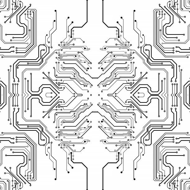 电子芯片。印刷电路板电子高科技模型，数字技术。图解抽象计算机芯片。黑色单色微芯片，在白色背景上隔离图片下载