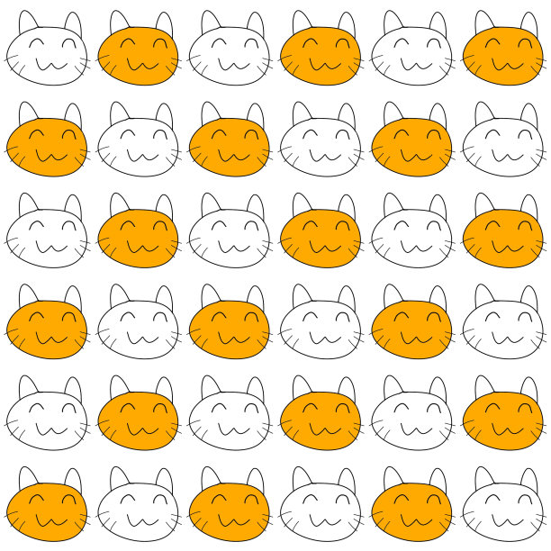 容易猫脸绘制无缝模式在墙纸打印的黄色背景，纺织品和织物的背景图片下载