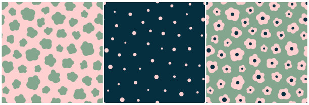 Ditsy雏菊，斑点和波尔卡点无缝重复模式收集。图片下载