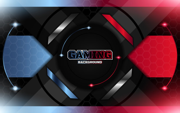 抽象的光未来红色和蓝色游戏背景与现代电子竞技形状。矢量设计模板技术的概念图片下载