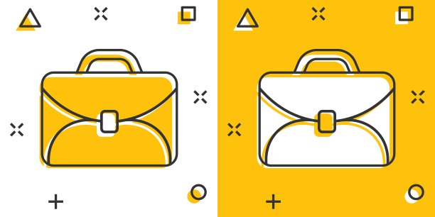 漫画风格的公文包图标。商人包卡通矢量插图在白色孤立的背景。投资组合飞溅效应的经营理念。图片下载