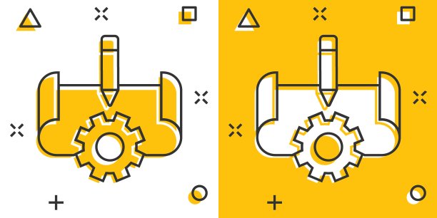 漫画风格的原型图标。启动卡通矢量插图的白色孤立的背景。模式发展飞溅效应的经营理念。图片下载