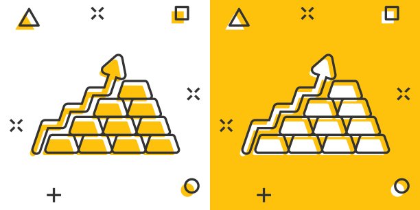 漫画风格的黄金价格增加图标。银砖图卡通矢量插图在白色孤立的背景。金属银行飞溅效应经营理念。图片下载