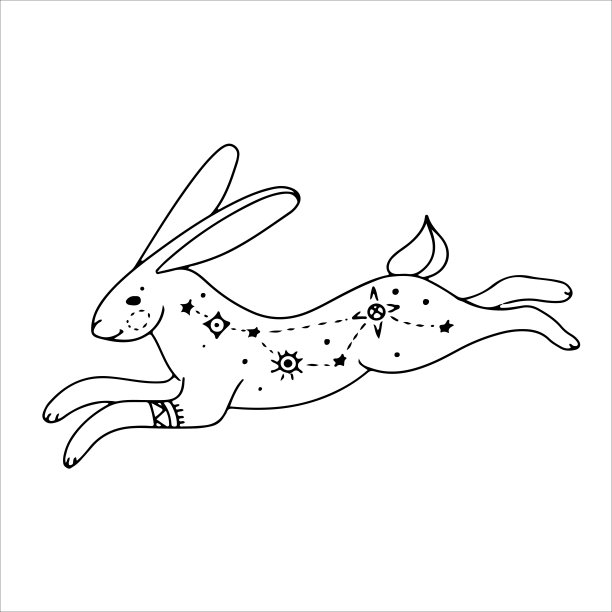 兔子涂鸦或波西米亚风格。简单的素描线条艺术。冬季矢量插图孤立在白色背景。图片下载