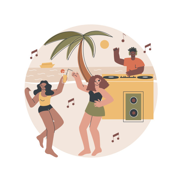 海滩派对抽象概念矢量插图。图片下载