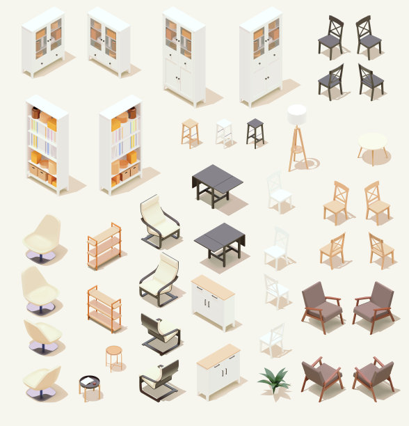 2.5D家居家具套件矢量图图片下载