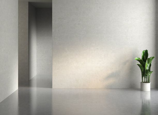 空房间，混凝土墙，混凝土地板和软天窗从窗户。图片下载