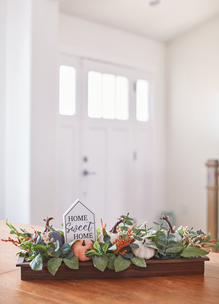 在明亮的现代家庭中，感恩节秋天与家的安排图片下载