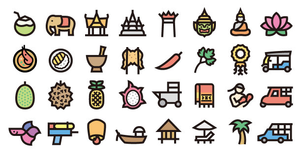 泰国图标集(粗体轮廓颜色版本)图片下载