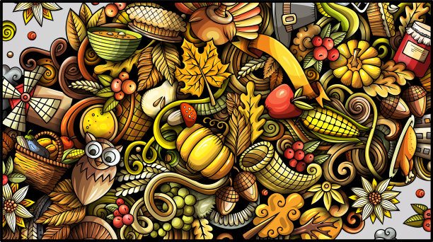感恩节涂鸦插图图片下载