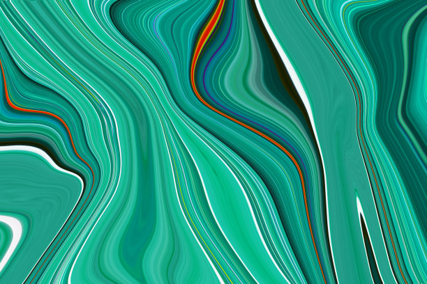 流体艺术背景。波色液体形状。绿色，白色和橙色。抽象设计，流程背景图片下载