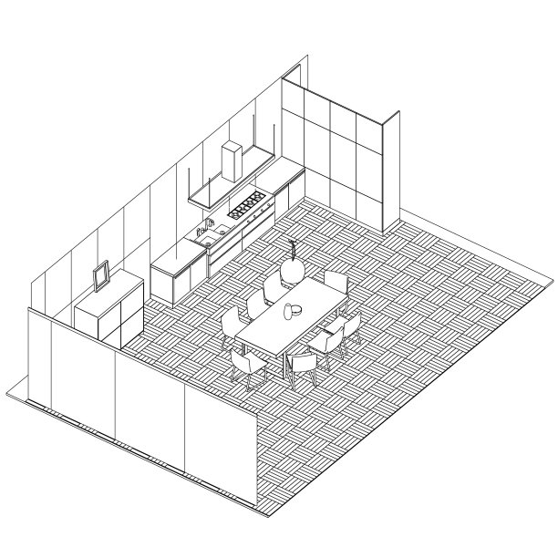 厨房内部轮廓在白色背景上孤立。等距视图。矢量图图片下载
