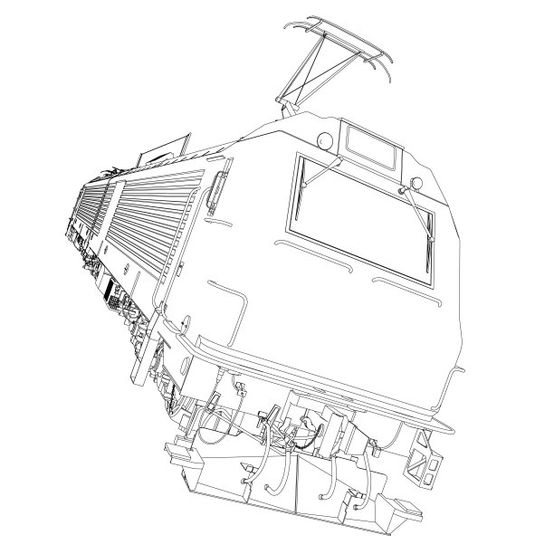 电力机车轮廓从黑色线孤立在白色背景上。详细的培训。前视图。矢量图图片下载