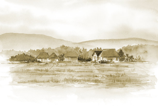 各种乡村景观的深褐色插图图片下载