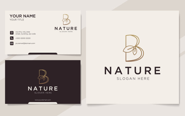首字母B与叶元素标志和名片模板图片下载