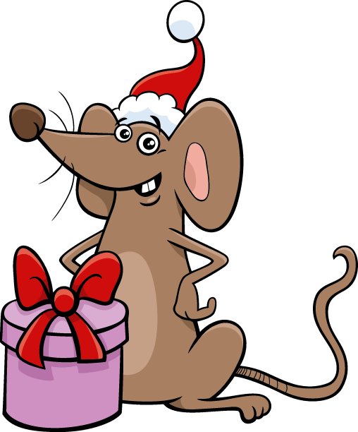 在圣诞节的时候，卡通老鼠动物的角色和礼物图片下载