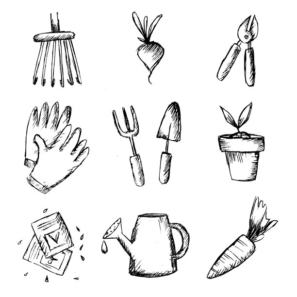 收集图标一切为花园春天园艺素描图片下载