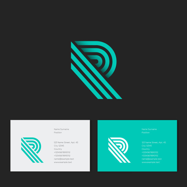 字母R。R字母组合由绿线组成。的身份。的名片。图片下载