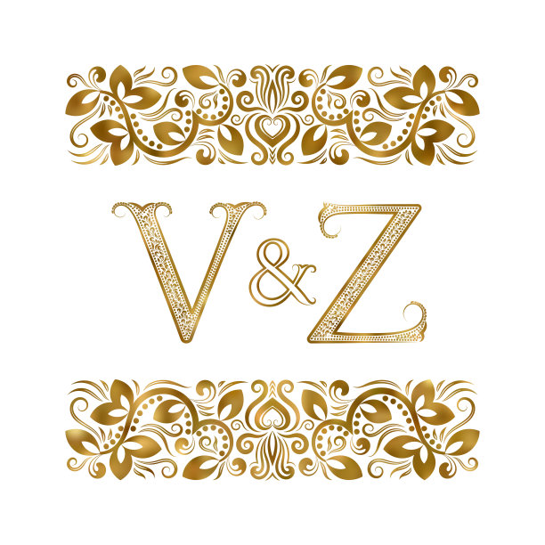 V和Z复古首字母符号。字母被装饰元素包围着。皇室风格的婚礼或商业伙伴的字母组合。图片下载