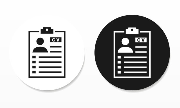 Curiculum个人简历的迹象。带有用户简介的CV文件。剪贴板。简历字形图标。图片下载