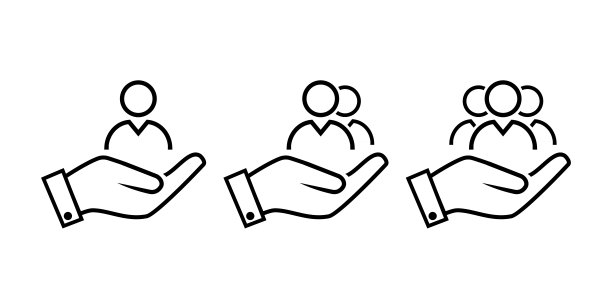 一套手握商务人士的图标。群人。团队合作。员工的保护。图片下载