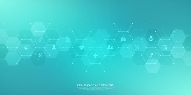 带有平面图标和符号的医疗背景和医疗保健技术。医疗保健业务、创新医学、健康安全、科学、医学研究和发展的概念和理念。图片下载