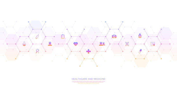 带有平面图标和符号的医疗背景和医疗保健技术。医疗保健业务、创新医药、健康安全、科学的概念和理念设计模板。矢量图图片下载