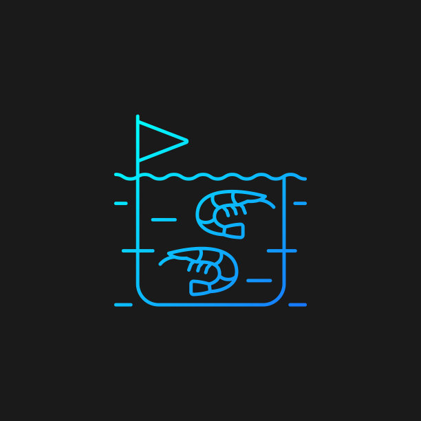 虾养殖梯度矢量图标为黑暗主题图片下载