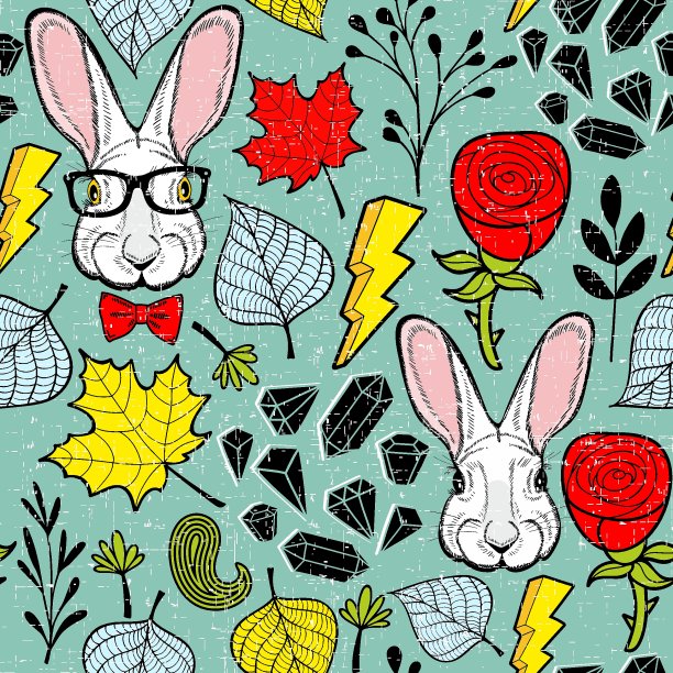 无缝图案与兔子在眼镜。图片下载