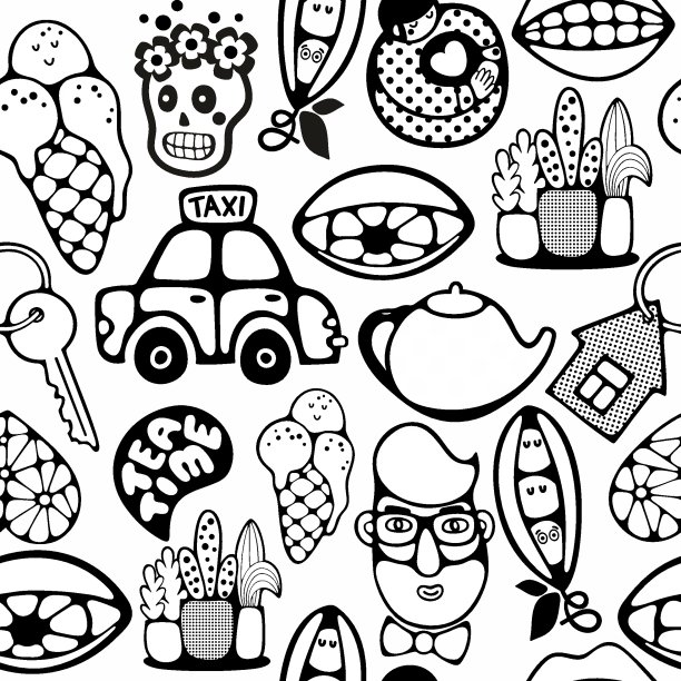 无限的图案与卡通人物。图片下载